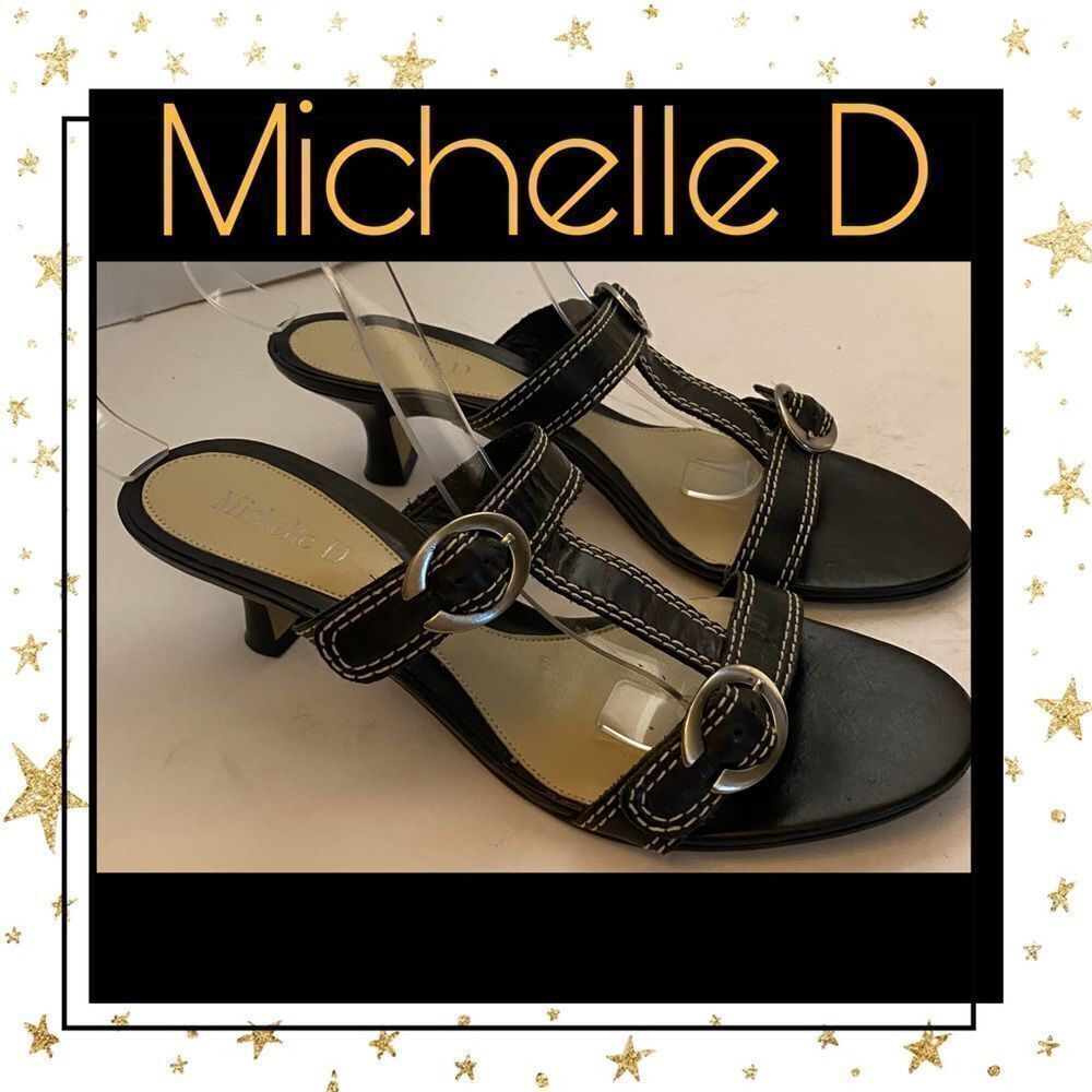 Michelle D Black Buckle Slide Sandals 7.5 7.5M